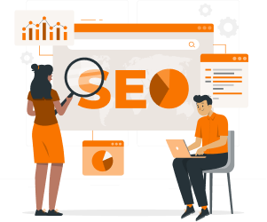 Illustration of an SEO audit with a magnifying glass